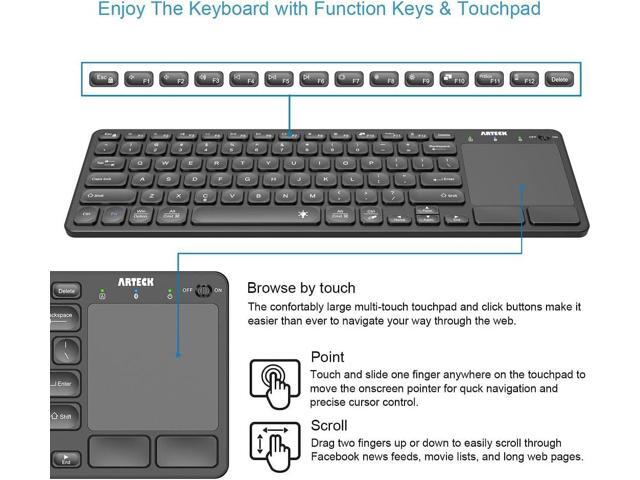 Arteck Universal Backlit 7-Colors Bluetooth Touch TV Keyboard with Easy Media Control and Build-in Touchpad for TV-Connected Computer, Smart TV,...