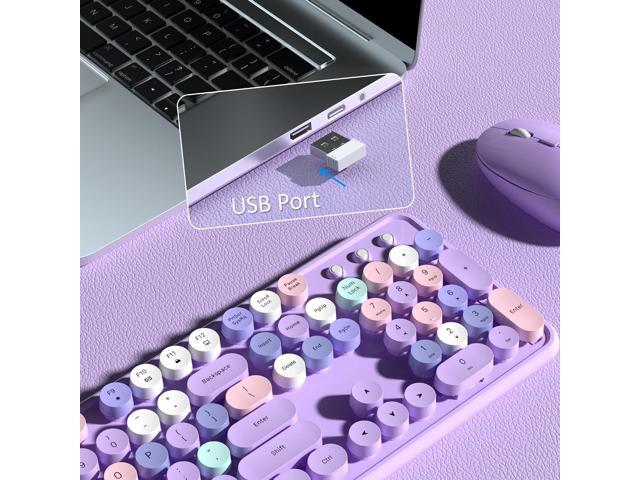 Colorful Wireless Keyboard and Mouse Combo, COVEVA 2.4GHz Wireless Retro Cute Round Keycaps Keyboard, 104 Keys Full-Sized Keyboard Mouse Set with...