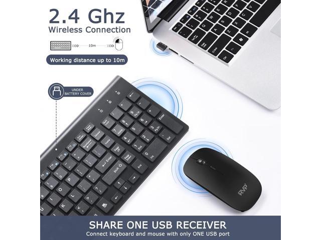 RVP+ Wireless Keyboard and Mouse Ultra Slim Combo, 2.4GHz Cordless USB Mouse and Keyboard PC Laptop Computer - Black