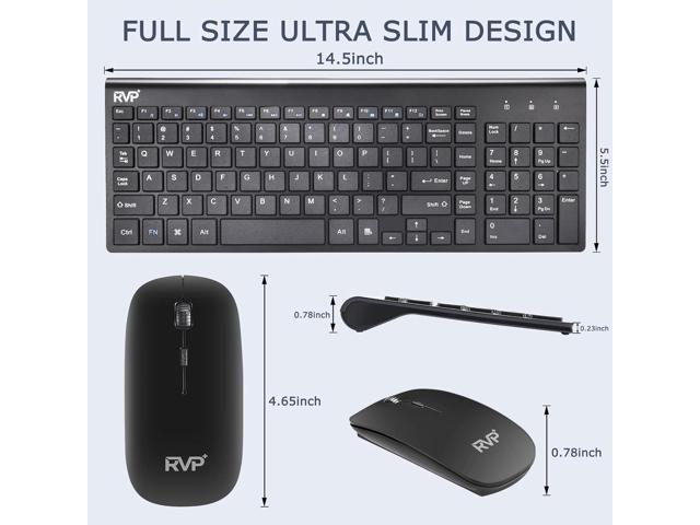 RVP+ Wireless Keyboard and Mouse Ultra Slim Combo, 2.4GHz Cordless USB Mouse and Keyboard PC Laptop Computer - Black