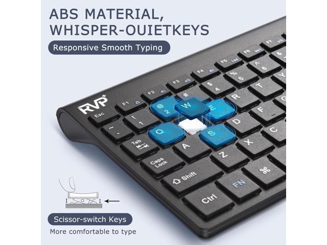 RVP+ Wireless Keyboard and Mouse Ultra Slim Combo, 2.4GHz Cordless USB Mouse and Keyboard PC Laptop Computer - Black