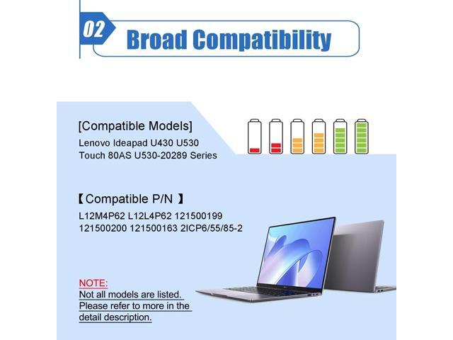 Dentsing L12M4P62 Battery Compatible with Lenovo Ideapad U430 U530 Touch 80AS U530-20289 121500163 Series Notebook L12L4P62 121500199 121500200...
