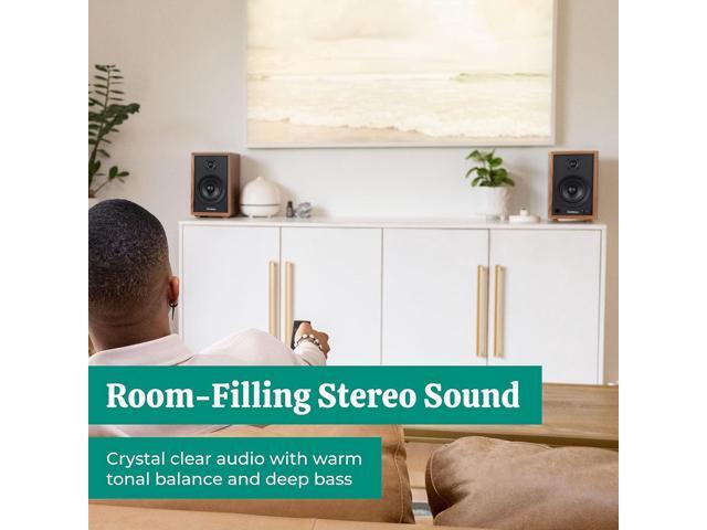 Electrohome McKinley 2.0 Stereo Powered Bookshelf Speakers with Built-in Amplifier and 4' Drivers for Turntable, TV, PC and Wireless Music...