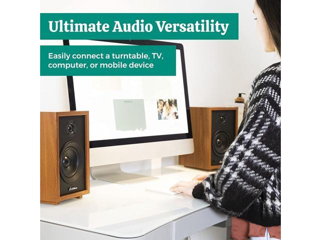 Electrohome McKinley 2.0 Stereo Powered Bookshelf Speakers with Built-in Amplifier and 4' Drivers for Turntable, TV, PC and Wireless Music...