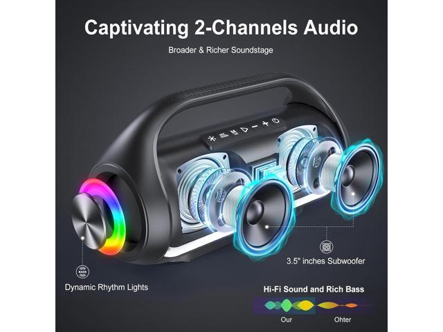 Bluetooth Speaker, IPX5 Waterproof Portable Bluetooth Speaker with Powerful Bass & LED Lights, BT5.3, Wireless Stereo Pairing for Home Party,...