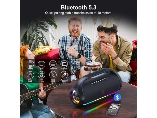 Bluetooth Speaker, IPX5 Waterproof Portable Bluetooth Speaker with Powerful Bass & LED Lights, BT5.3, Wireless Stereo Pairing for Home Party,...