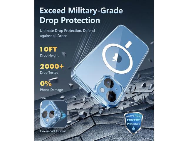 for iPhone 14 Phone Case: iPhone 13 Phone Clear Case Magnetic Military Grade Drop Protection Anti Yellowing Cell Phone Cover - Rugged Shockproof...