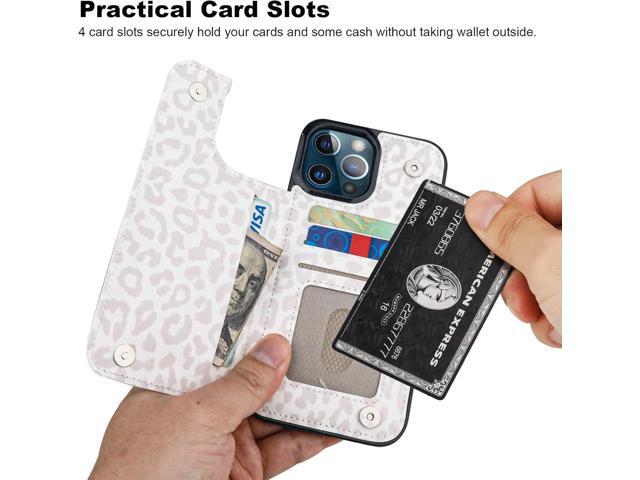 HAOPINSH for iPhone 13 Pro Max Wallet Case with Card Holder, White Leopard Cheetah Pattern Back Flip Folio PU Leather Kickstand Card Slots Case for...