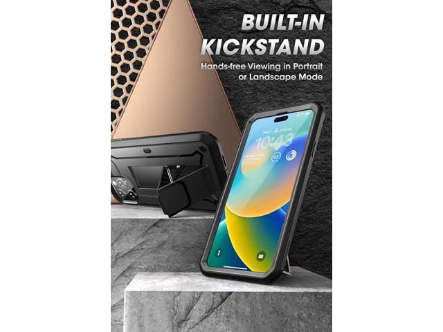 Unicorn Beetle Pro Case for iPhone 14 Pro 6.1', with Built-in Screen Protector & Kickstand & Belt-Clip Heavy Duty Rugged Case (Black)