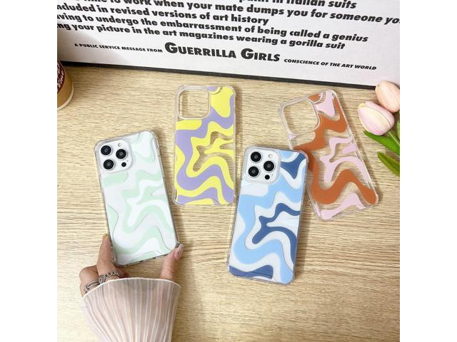Compatible with iPhone 14 / iPhone 13 Phone Case, Cute Art Wavy Painted for Women Girls, Soft TPU Edge PC Back Protective Shockproof Phone...