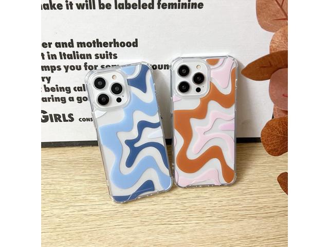 Compatible with iPhone 14 / iPhone 13 Phone Case, Cute Art Wavy Painted for Women Girls, Soft TPU Edge PC Back Protective Shockproof Phone...