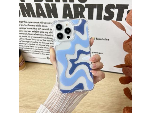 Compatible with iPhone 14 / iPhone 13 Phone Case, Cute Art Wavy Painted for Women Girls, Soft TPU Edge PC Back Protective Shockproof Phone...