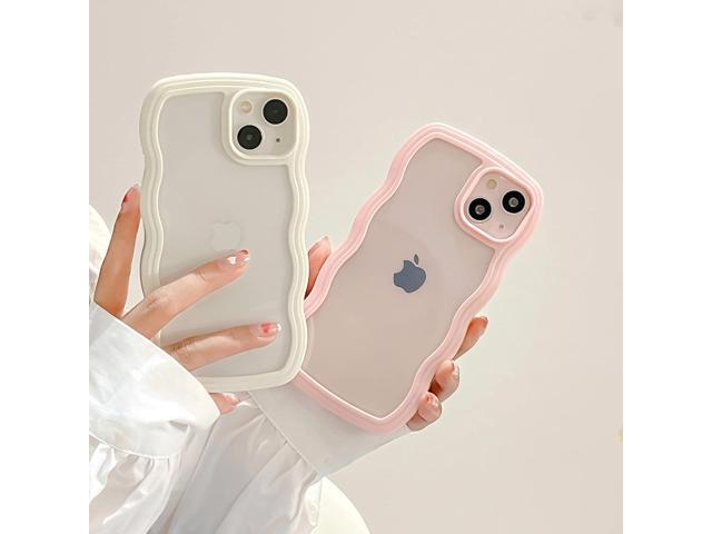 QLTYPRI Compatible with iPhone 13/iPhone 14(6.1 inch) Case, Cute Curly Wave Frame Clear Case for Girls Women, Transparent Soft Silicone TPU Bumper...