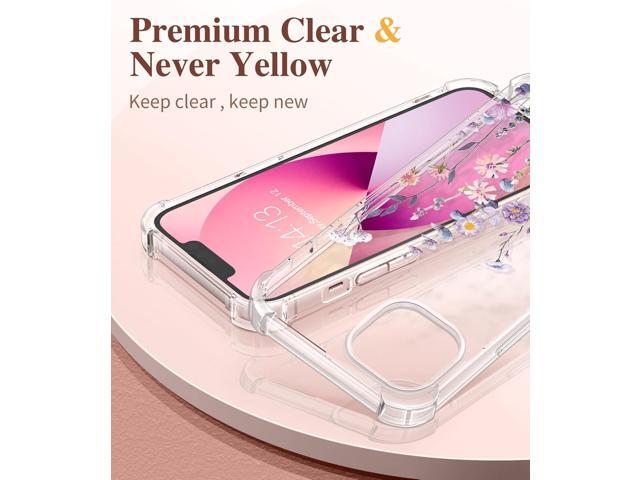 Designed for iPhone 13 Case 6.1 Inch, with Tempered Glass Screen Protector + Camera Lens Protector Clear Flower Soft & Flexible Shockproof Floral...