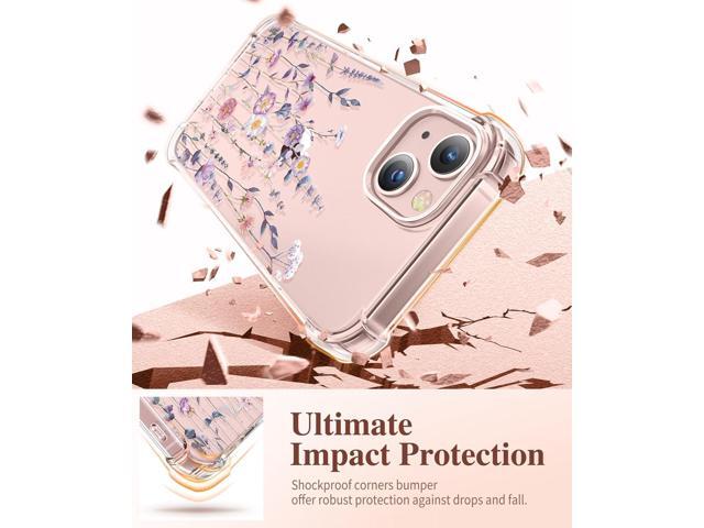 Designed for iPhone 13 Case 6.1 Inch, with Tempered Glass Screen Protector + Camera Lens Protector Clear Flower Soft & Flexible Shockproof Floral...