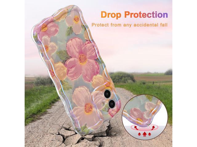 EYZUTAK Case for iPhone 11, Colorful Retro Oil Painting Printed Flower Laser Beam Glossy Pattern Cute Curly Waves Border Exquisite Phone Cover...