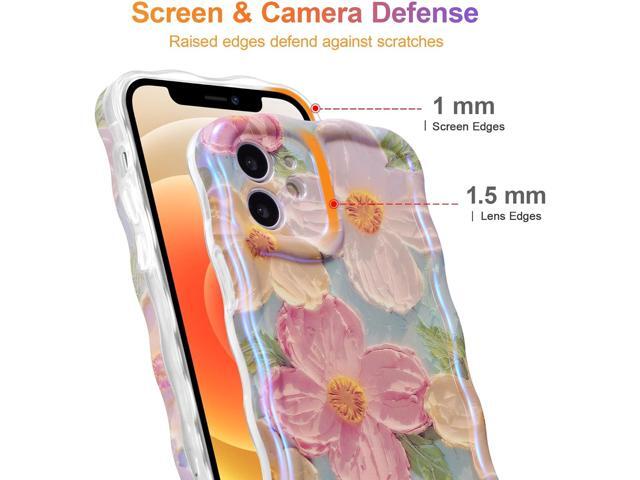 EYZUTAK Case for iPhone 11, Colorful Retro Oil Painting Printed Flower Laser Beam Glossy Pattern Cute Curly Waves Border Exquisite Phone Cover...