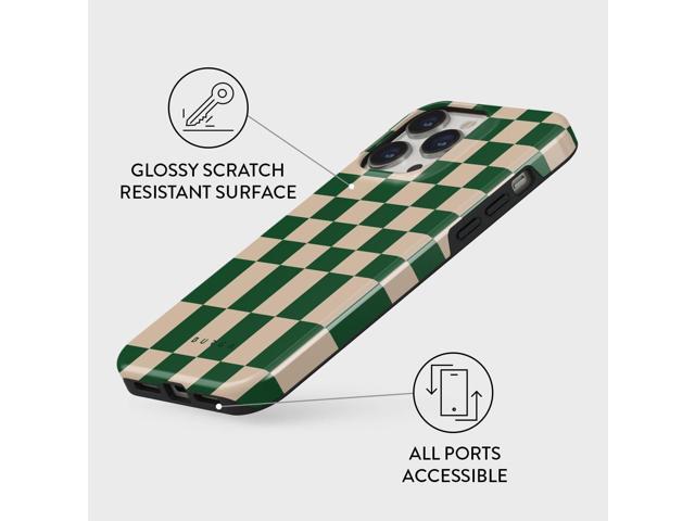 BURGA Phone Case Compatible with iPhone 14 PRO - Hybrid 2-Layer Hard Shell + Silicone protective Case -Green Checkers Pattern Chess -...
