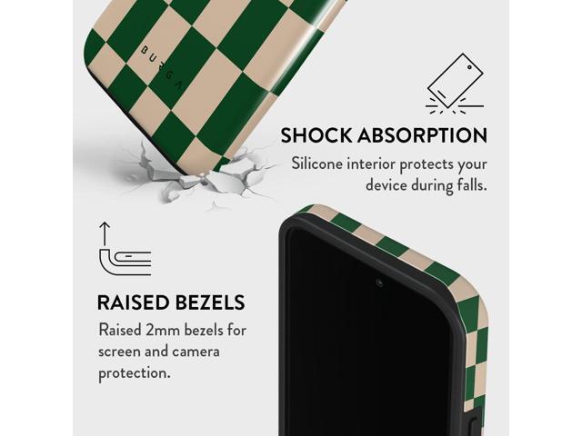 BURGA Phone Case Compatible with iPhone 14 PRO - Hybrid 2-Layer Hard Shell + Silicone protective Case -Green Checkers Pattern Chess -...