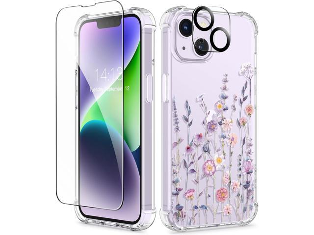 for iPhone 14 Case Floral, with Screen Protector+Camera Lens Protector,[Non Yellowing]Soft Shockproof Clear Phone Protective Cover for Women,...