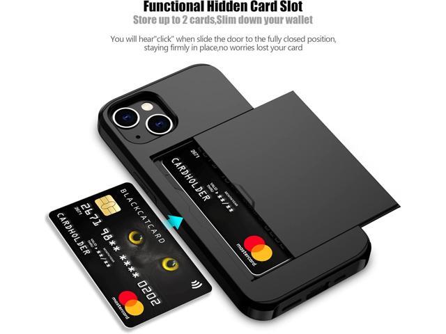 for iPhone 14 Case with Card Holder Heavy Duty Protective Dual Layer Shockproof Hidden Card Slot Slim Wallet Case for iPhone 14 for Women & Men(Black)