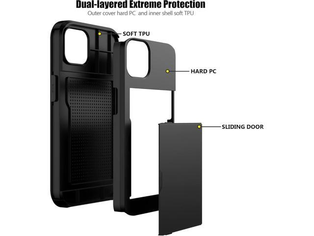 for iPhone 14 Case with Card Holder Heavy Duty Protective Dual Layer Shockproof Hidden Card Slot Slim Wallet Case for iPhone 14 for Women & Men(Black)