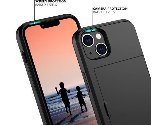 for iPhone 14 Case with Card Holder Heavy Duty Protective Dual Layer Shockproof Hidden Card Slot Slim Wallet Case for iPhone 14 for Women & Men(Black)