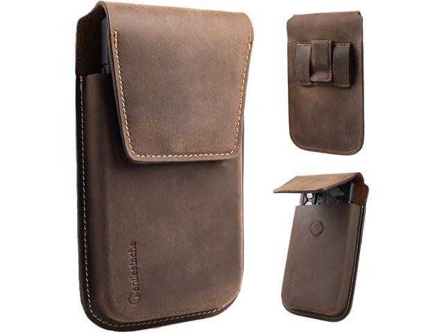 Gentlestache Leather Cell Phone Holster with Belt Clip, Flip Case for iPhone 14 13 Pro Max, Holder S22 Plus, Universal Pouch Large Phone,Darkbrown