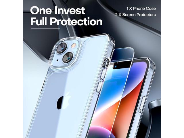 TAURI 3 in 1 for iPhone 14 Case Clear, [Not Yellowing] with 2X Screen Protectors, [Military-Grade Drop Protection] Shockproof Slim 14 Cover 6.1 Inch