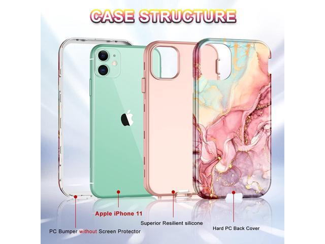 CASEFIV Compatible with iPhone 11 Case,Marble Pattern 3 in 1 Heavy Duty Shockproof Full Body Rugged Hard PC+Soft Silicone Drop Protective Women...