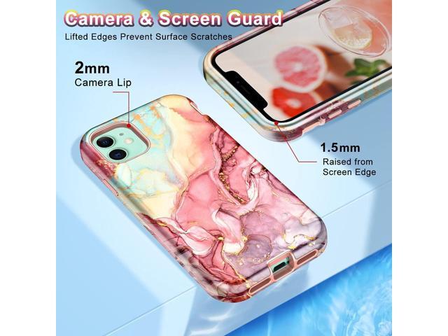 CASEFIV Compatible with iPhone 11 Case,Marble Pattern 3 in 1 Heavy Duty Shockproof Full Body Rugged Hard PC+Soft Silicone Drop Protective Women...