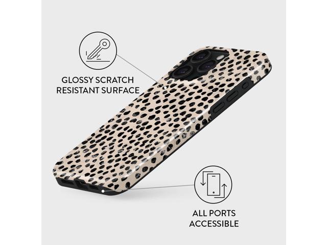 BURGA Phone Case Compatible with iPhone 15 PRO MAX - Hybrid 2-Layer Hard Shell + Silicone Protective Case -Black Polka Dots Pattern Nude Almond...