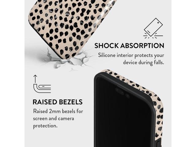 BURGA Phone Case Compatible with iPhone 15 PRO MAX - Hybrid 2-Layer Hard Shell + Silicone Protective Case -Black Polka Dots Pattern Nude Almond...