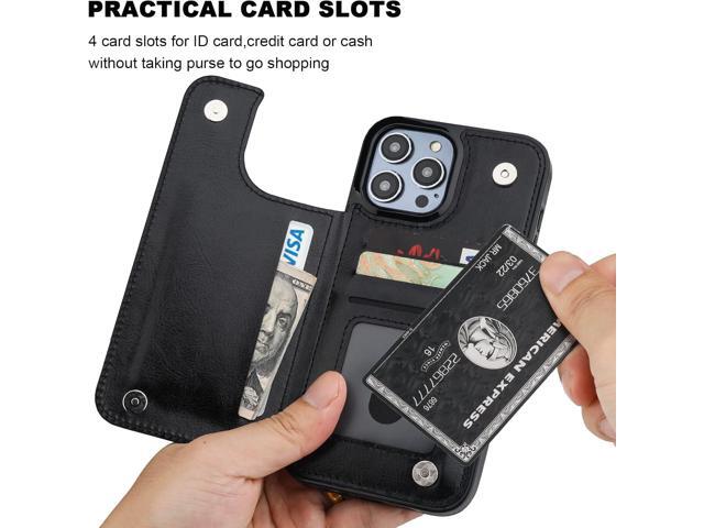 Compatible with iPhone 14 Pro Max Wallet Case with Card Holder, PU Leather Kickstand Card Slots Case, Double Magnetic Clasp and Durable Shockproof...