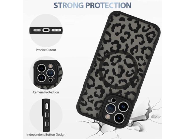 Case for iPhone 14 Pro Max [Compatible with MagSafe] Black Leopard Pattern Design Case for Women Girls Men Soft TPU Bumper Hard PC Back Anti-Fall...