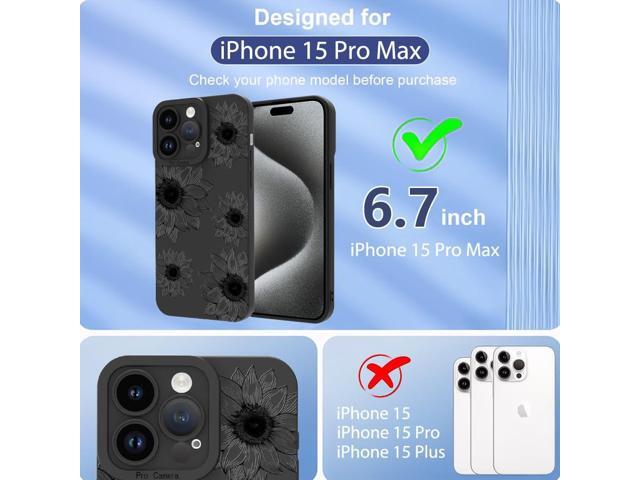 OOK Floral case for iPhone 15 Pro Max Case, Cute Sunflower Floral Blooms Design Soft TPU Shockproof Protective for Women girls Phone Cover - Black...