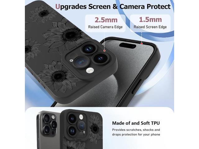 OOK Floral case for iPhone 15 Pro Max Case, Cute Sunflower Floral Blooms Design Soft TPU Shockproof Protective for Women girls Phone Cover - Black...