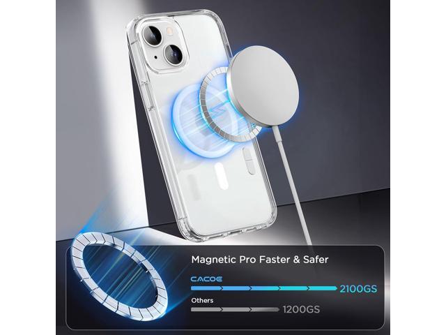 CACOE Magnetic Case for iPhone 13 & iPhone 14 6.1 inch-Compatible with MagSafe & Magnetic Car Phone Mount,Not Yellowing Anti-Scratch (Clear)