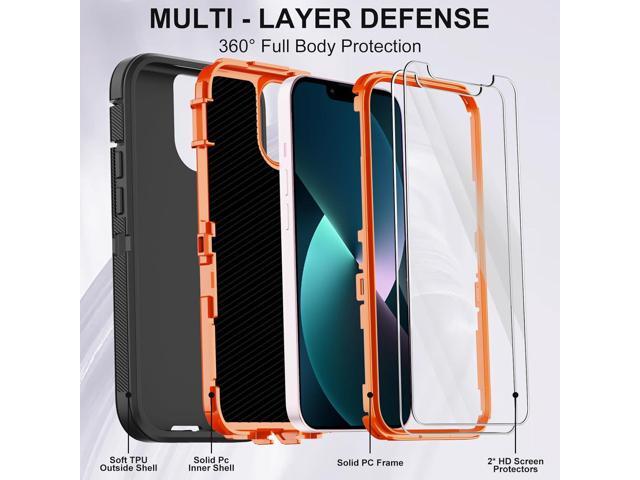 Annymall for iPhone 13 Case with 2 Screen Protector,Shockproof Drop Protection Full Body Heavy Duty 3 Layer Military Rugged Durable Phone Cover for...