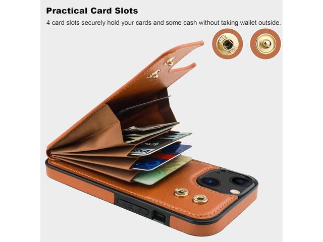 Folosu Compatible with iPhone 13 Case Wallet with Card Holder, 360°Rotation Finger Ring Holder Kickstand Protective RFID Blocking PU Leather Double...