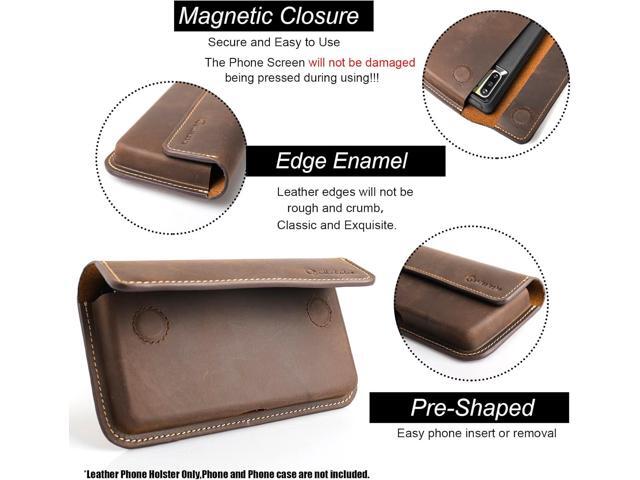 X-Large Leather Phone Holster for iPhone 14 Pro Max, Horizontal Cell Phone Case for Galaxy S23 Ultra S23 Plus, Phone Belt Holder with Belt Clip for...