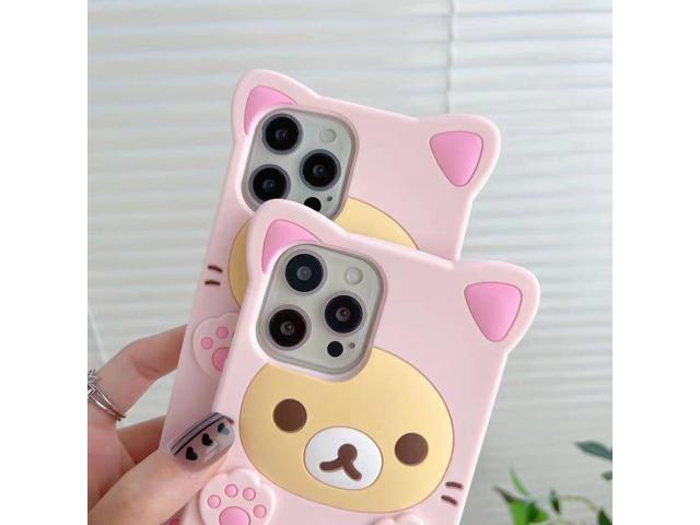 3D Cute Cartoon Bear Phone Case for iPhone 14 Pro Max - Fashionable and Stylish - Funny Pink Bear Design - Soft TPU Protective Case - Kawaii...
