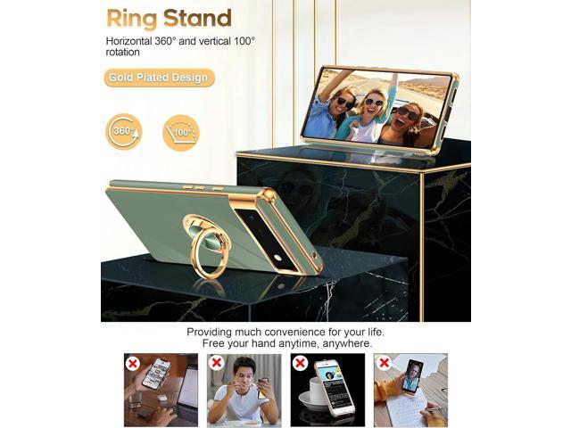 LeYi for Google Pixel 6 Phone Case: 360° Rotatable Ring Holder Magnetic Kickstand, Plating Rose Gold Edge Protective Google Pixel 6 Case, L-Green