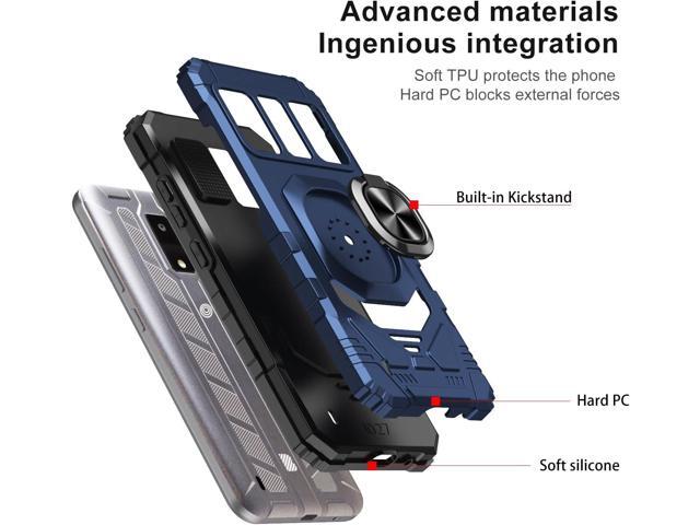 for BLU View 4 Phone Case with Tempered Glass Screen Protector,Military Grade Heavy Duty Shockproof Protective Cover,with Ring Kickstand Full-Body...