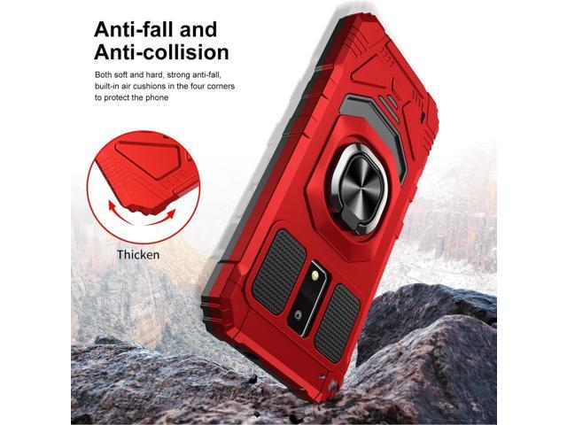 TJS Compatible for BLU View 4 (B135DL) Case, with Tempered Glass Screen Protector, Metal Ring Magnetic Support Kickstand Heavy Duty Drop Protection...