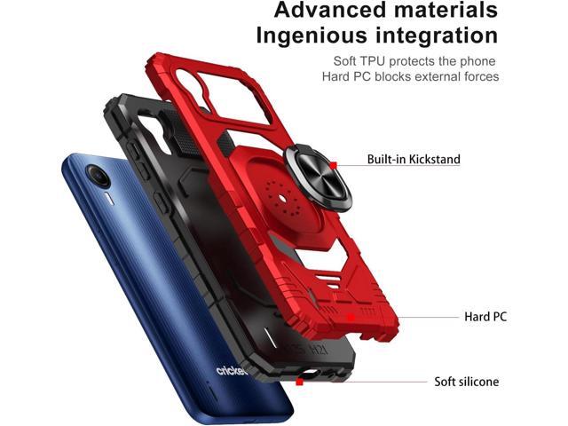 TJS Compatible for Cricket Debut S2 Case, AT & T Calypso 4 Case, Metal Ring Magnetic Support Kickstand Heavy Duty Drop Protection Cover Phone Case...