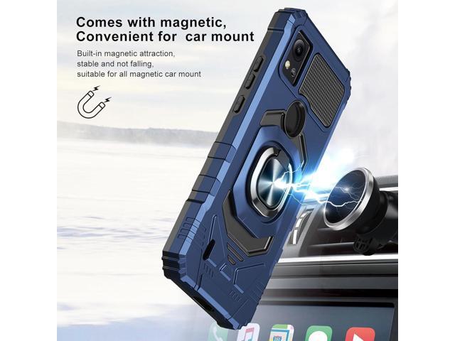 TJS Compatible for Cricket Icon 5 Case, AT & T Motivate 4 Case, with Tempered Glass Screen Protector, Metal Ring Magnetic Support Kickstand Heavy...