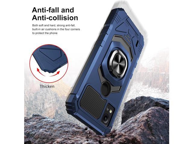 TJS Compatible for Cricket Icon 5 Case, AT & T Motivate 4 Case, with Tempered Glass Screen Protector, Metal Ring Magnetic Support Kickstand Heavy...