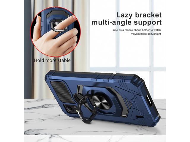 TJS Compatible for Cricket Icon 5 Case, AT & T Motivate 4 Case, with Tempered Glass Screen Protector, Metal Ring Magnetic Support Kickstand Heavy...