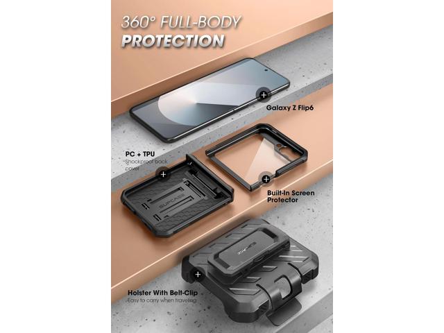 for Samsung Galaxy Z Flip 6 Case with Stand & Belt-Clip (Unicorn Beetle Pro), [Hinge Protection] [Front Screen Protector] Full Body Rugged...